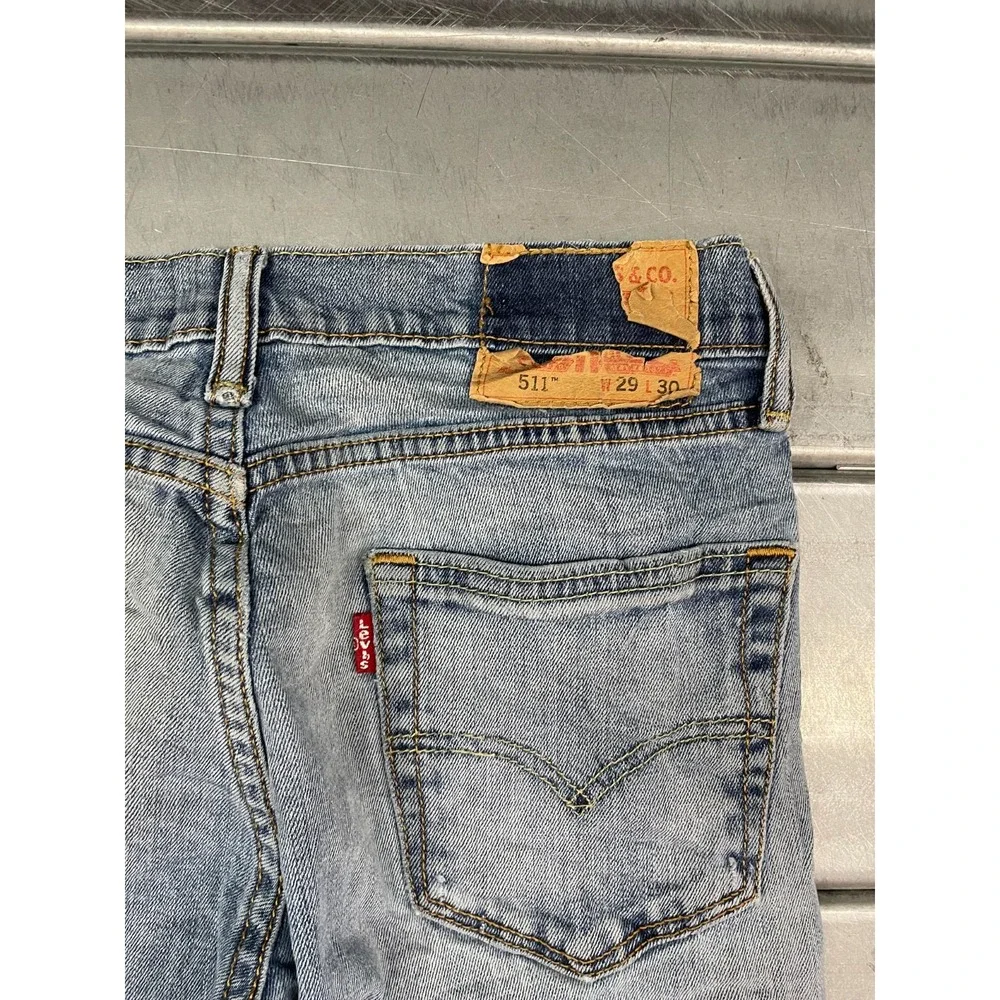 Levis 511 Jeans Mens 28X29 Blue‎ Light Wash Denim Slim Straight Leg Distressed